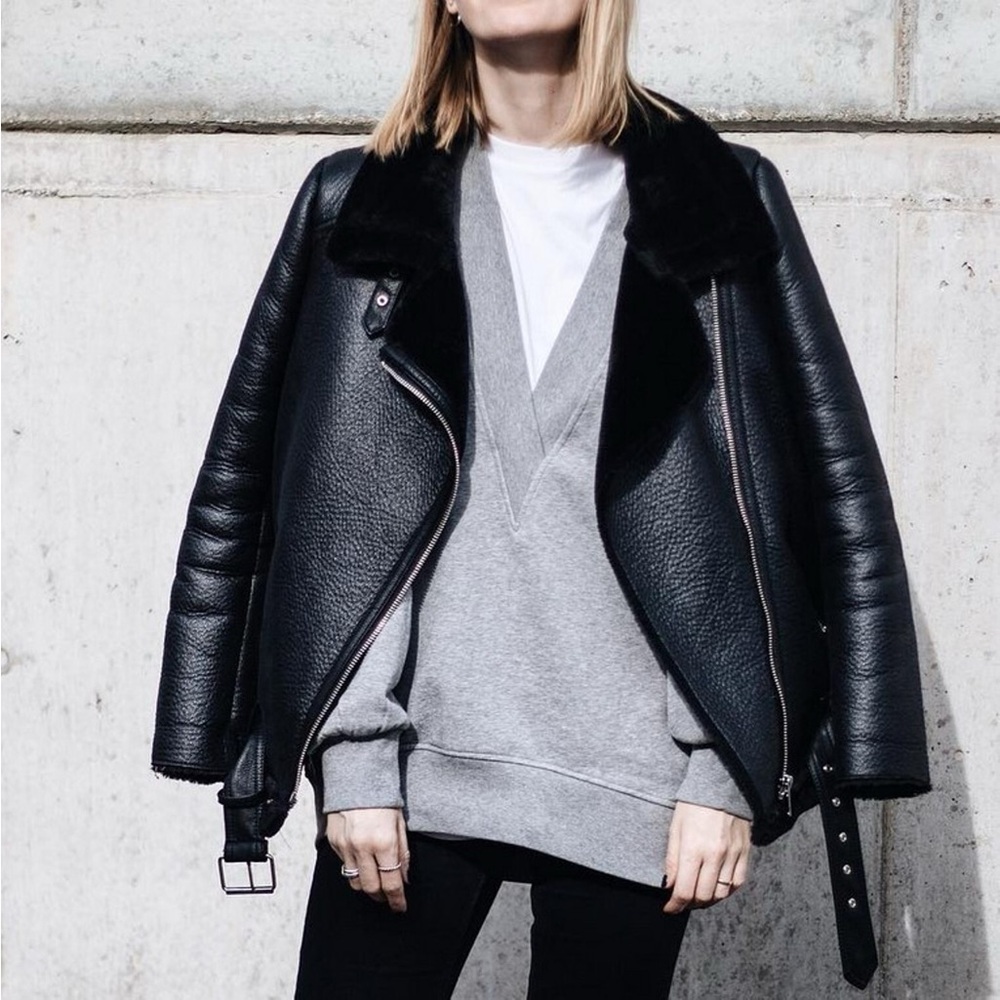 ZARA black faux leather aviator jacket